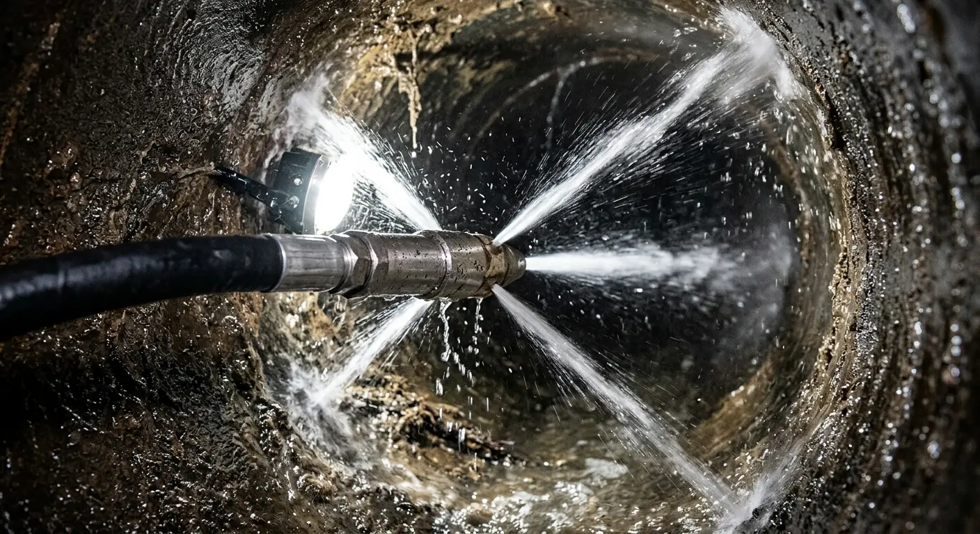 High-pressure hydro jetting nozzle cleaning sewer pipe for Storm Drain Cleaning in Oxford